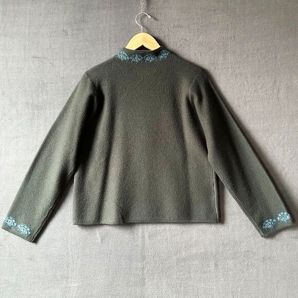 Pendelton Forest Green Merino Wool Cardigan Embroidered Full Zip - Women's L - Picture 5 of 7